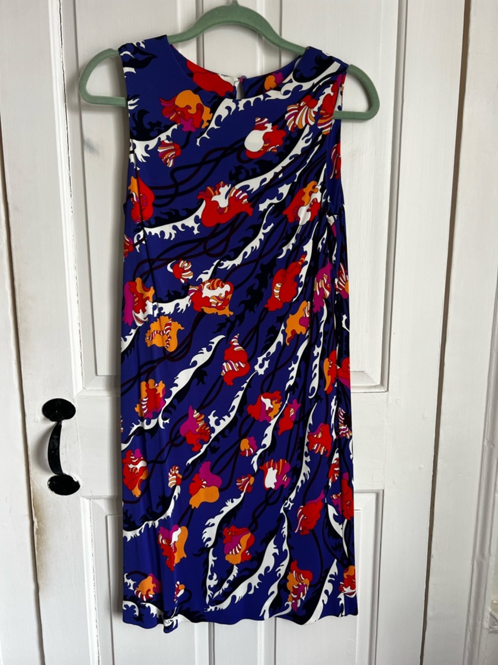 Women’s Printed Silk Jersey Dress in Blue with Red & Orange Accents - PUCCI